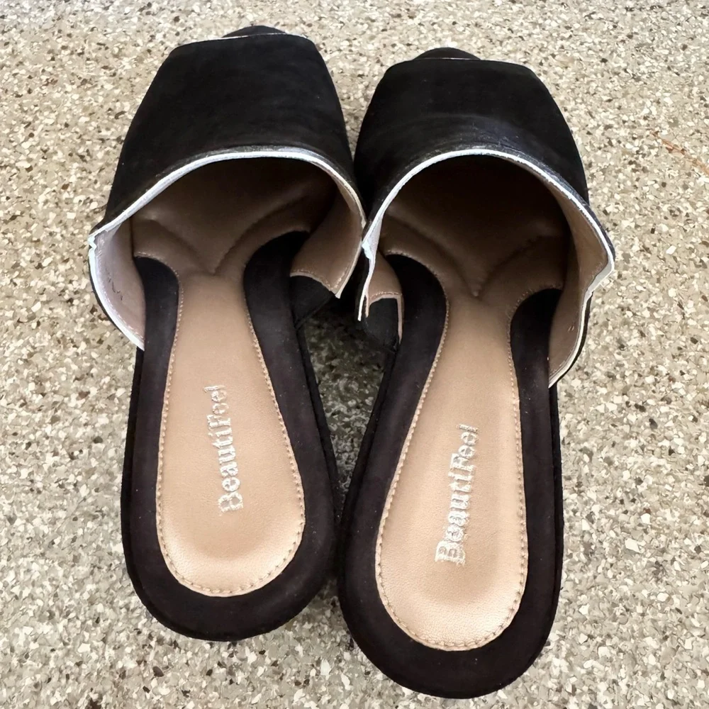 Beautifeel black velvet leather heel mule slip on slides 38 - Picture 5 of 7